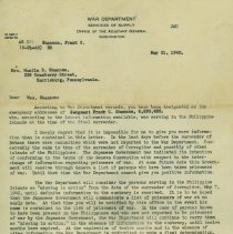 Letter from War Department to Mrs. Shannon